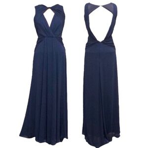 GUC Badgley Mischka Petunia Dress Size 4 Navy Blue Twist Cut Out Open Back